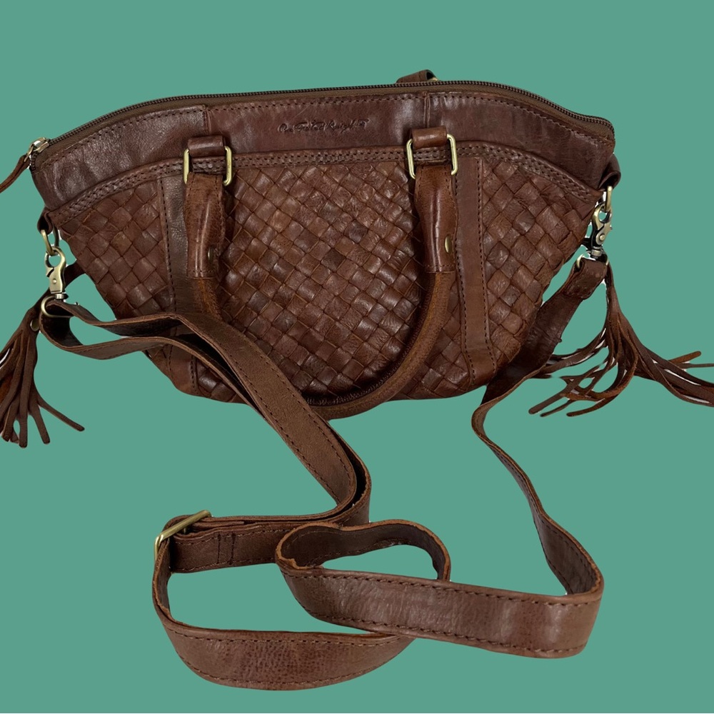 One Fated Knight Woven Leather Archbishop Crossbody Bag Purse Preowned